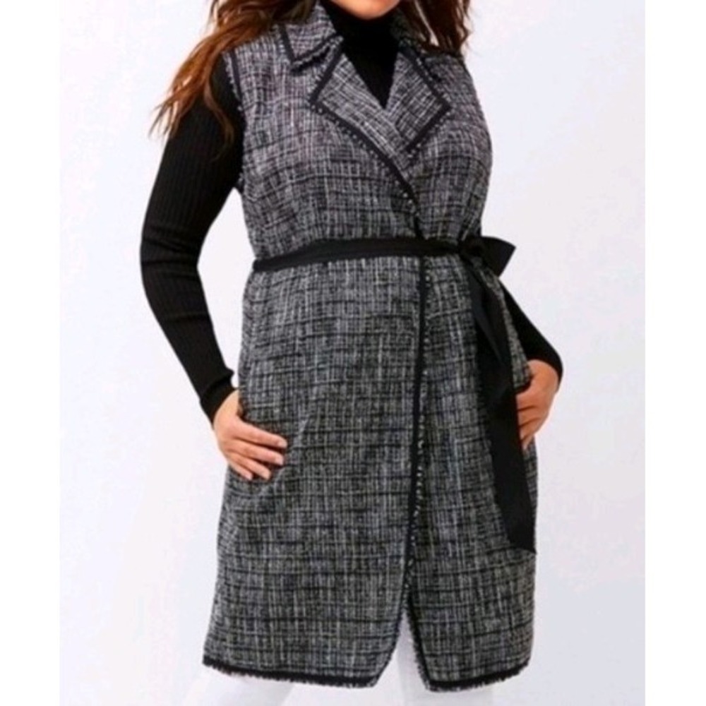 Lane Bryant Black White Tweed Long Tie Vest Size 22/24 Posh Layering Academia